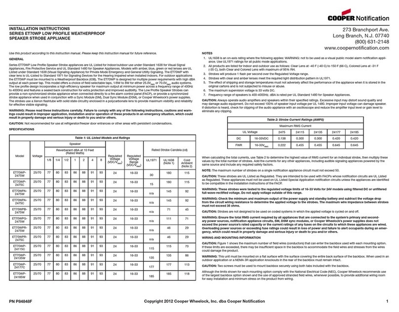 Cooper ET70WP Series User manual