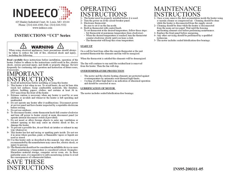 Indeeco UCI Series Installation, operation and maintenance instructions