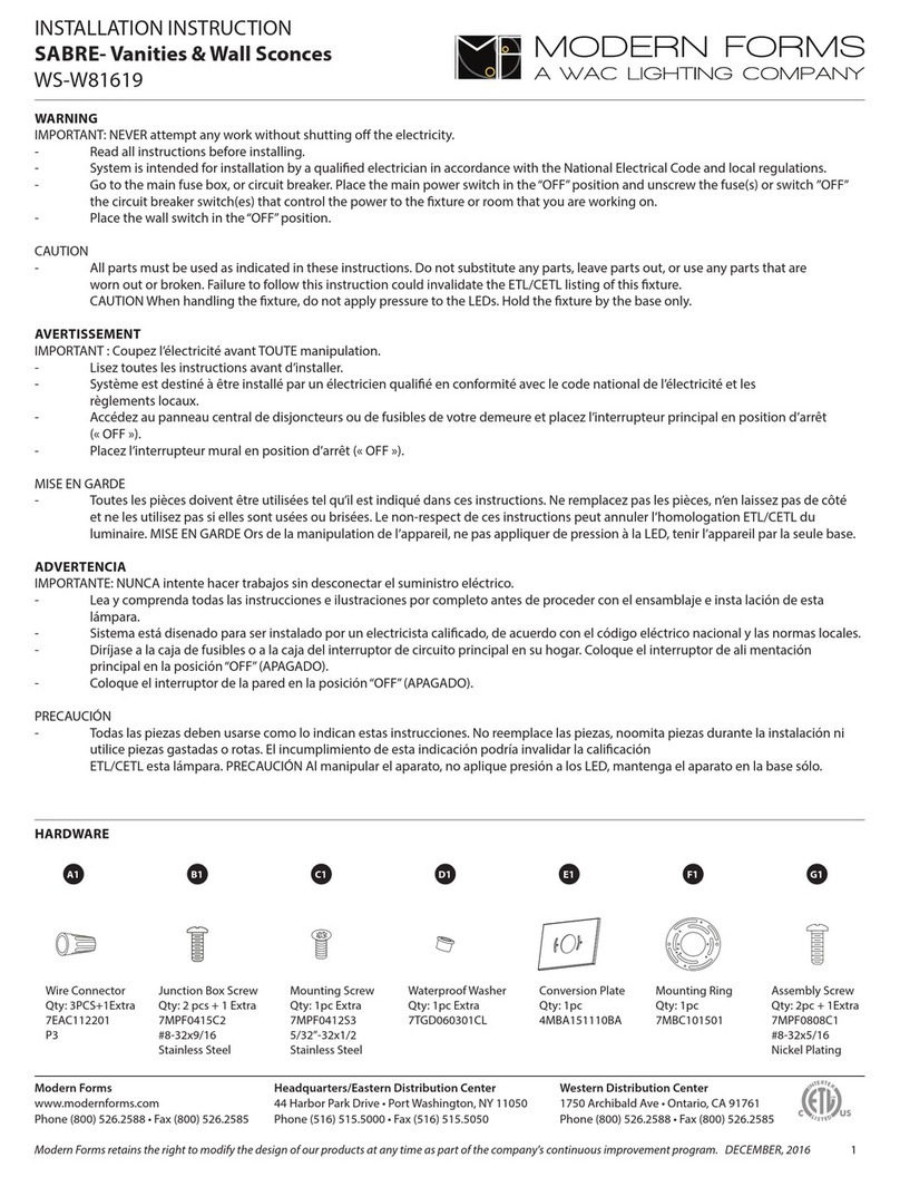 Modern Forms WS-W81619 Installation instruction