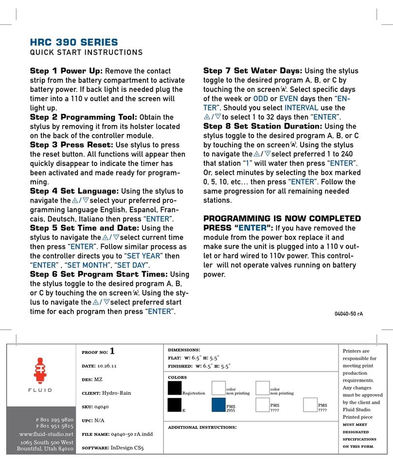 HYDRO-RAIN HRC 390 SERIES Quick start instructions