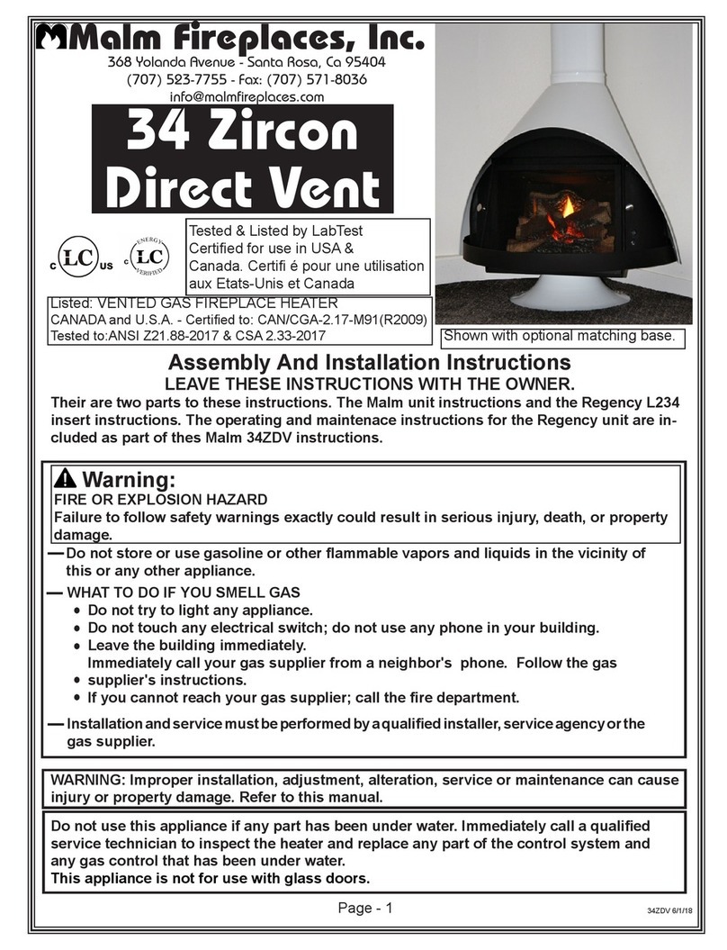 Malm Fireplaces 34 Zircon Direct Vent Assembly and installation instructions