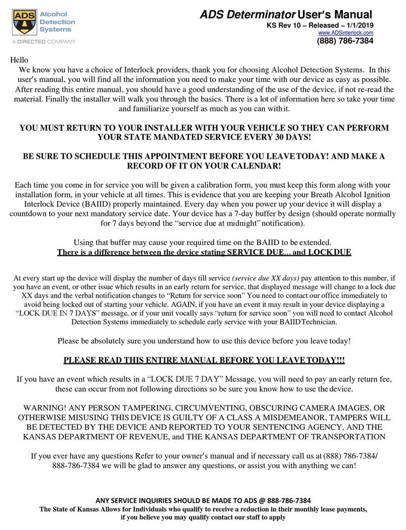 ALCOHOL DETECTION SYSTEMS ADS Determinator user manual