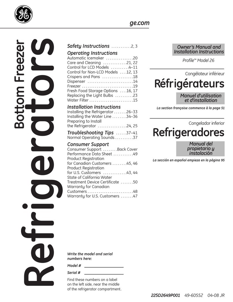 GE SIDE-BY-SIDE REFRIGERATOR 26 Operating instructions
