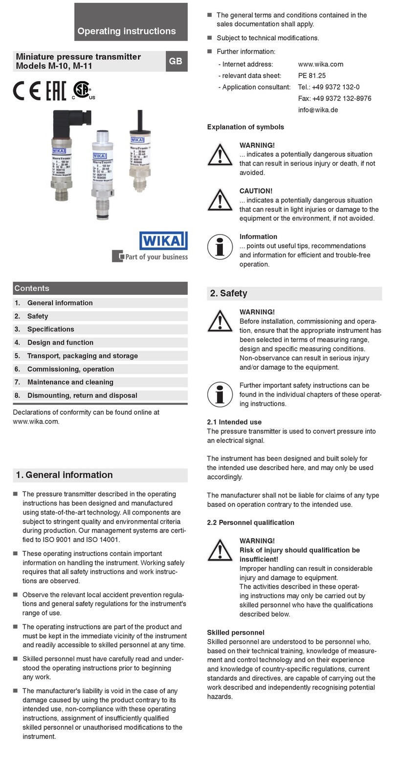 WIKA M-10 operating instructions