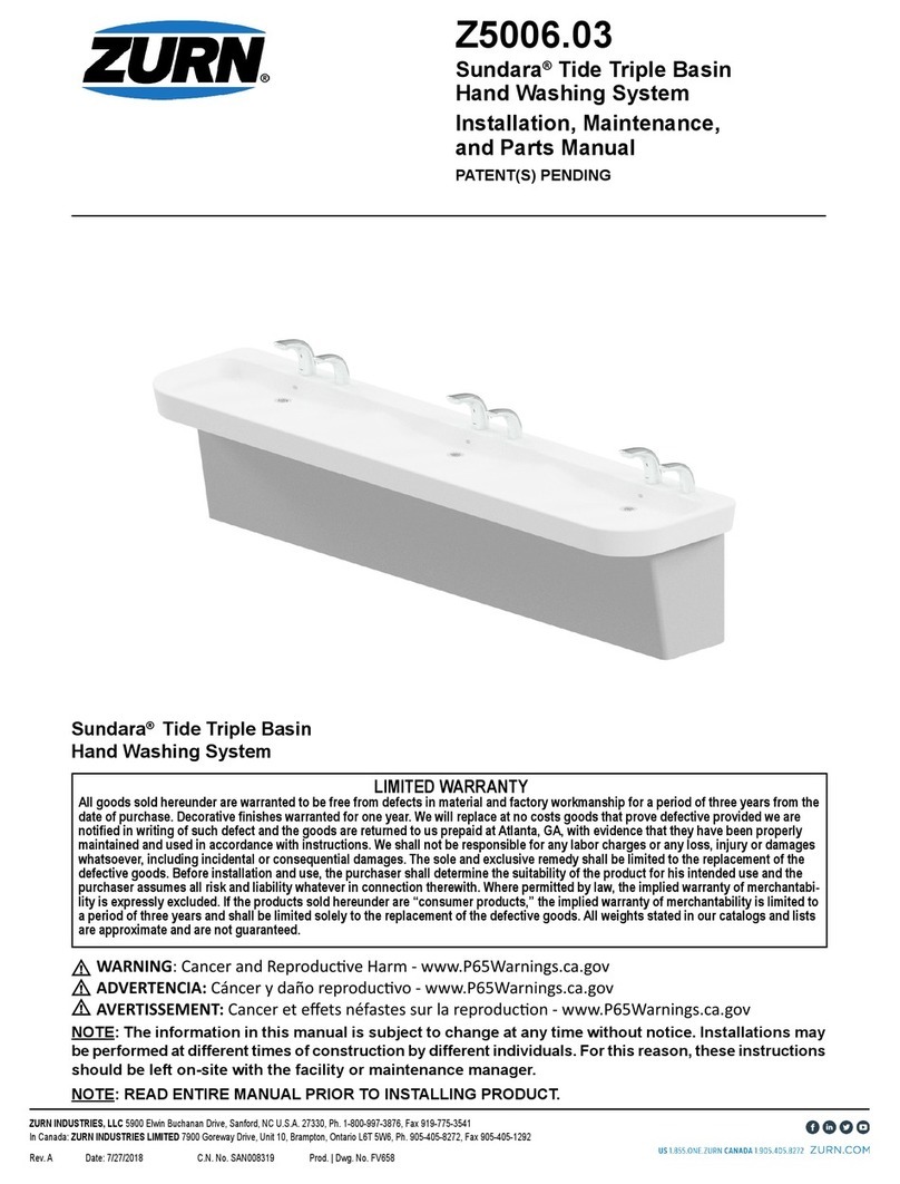 ZURN Sundara Z5006.03 Installation, Maintenance, and Parts Manual ZURN Sundara Z5006.03 Installation, Maintenance, and Parts Manual