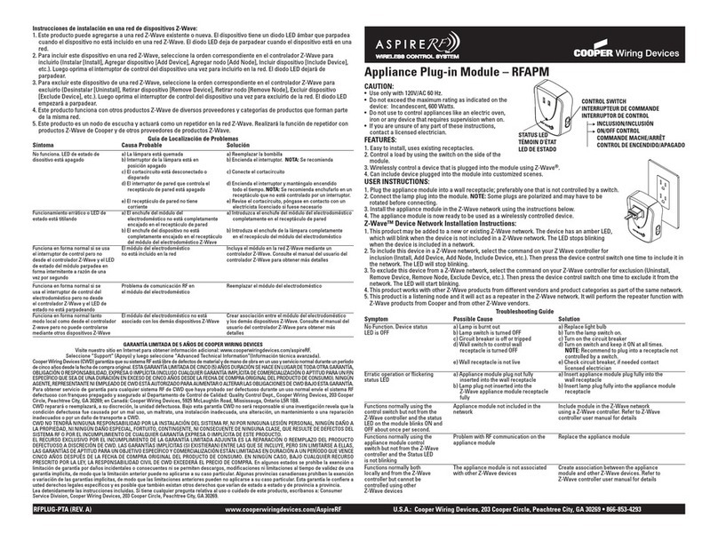 Cooper Wiring Devices ESPIRE RF RFAPM User manual