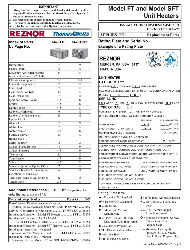 Reznor FT User manual