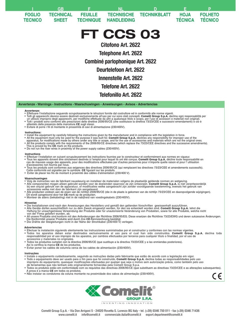 Comelit FT CCS 03 Technical sheet