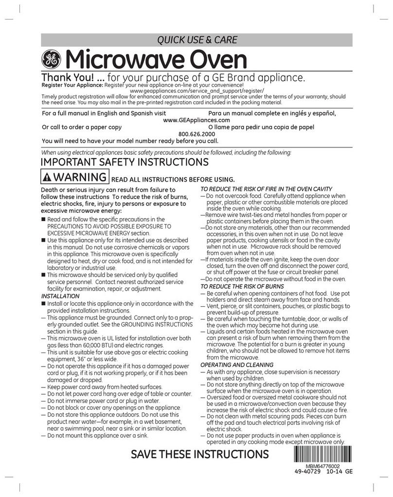 GE Convection Grill Combination Microwave User manual