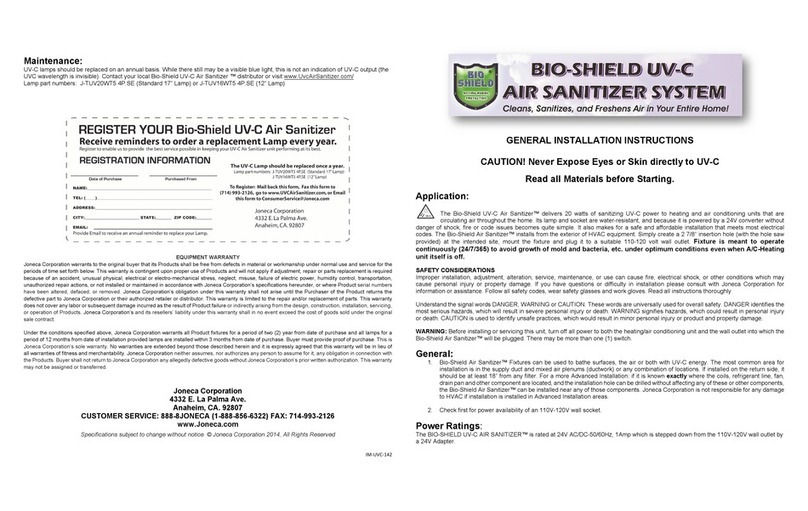 Bio-shield UV-C Air Sanitizer General Installation Instructions