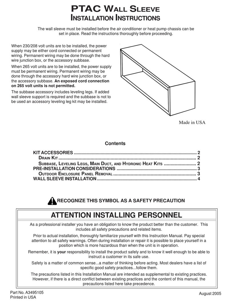 PTAC WALL SLEEVE installation instructions PTAC WALL SLEEVE installation instructions