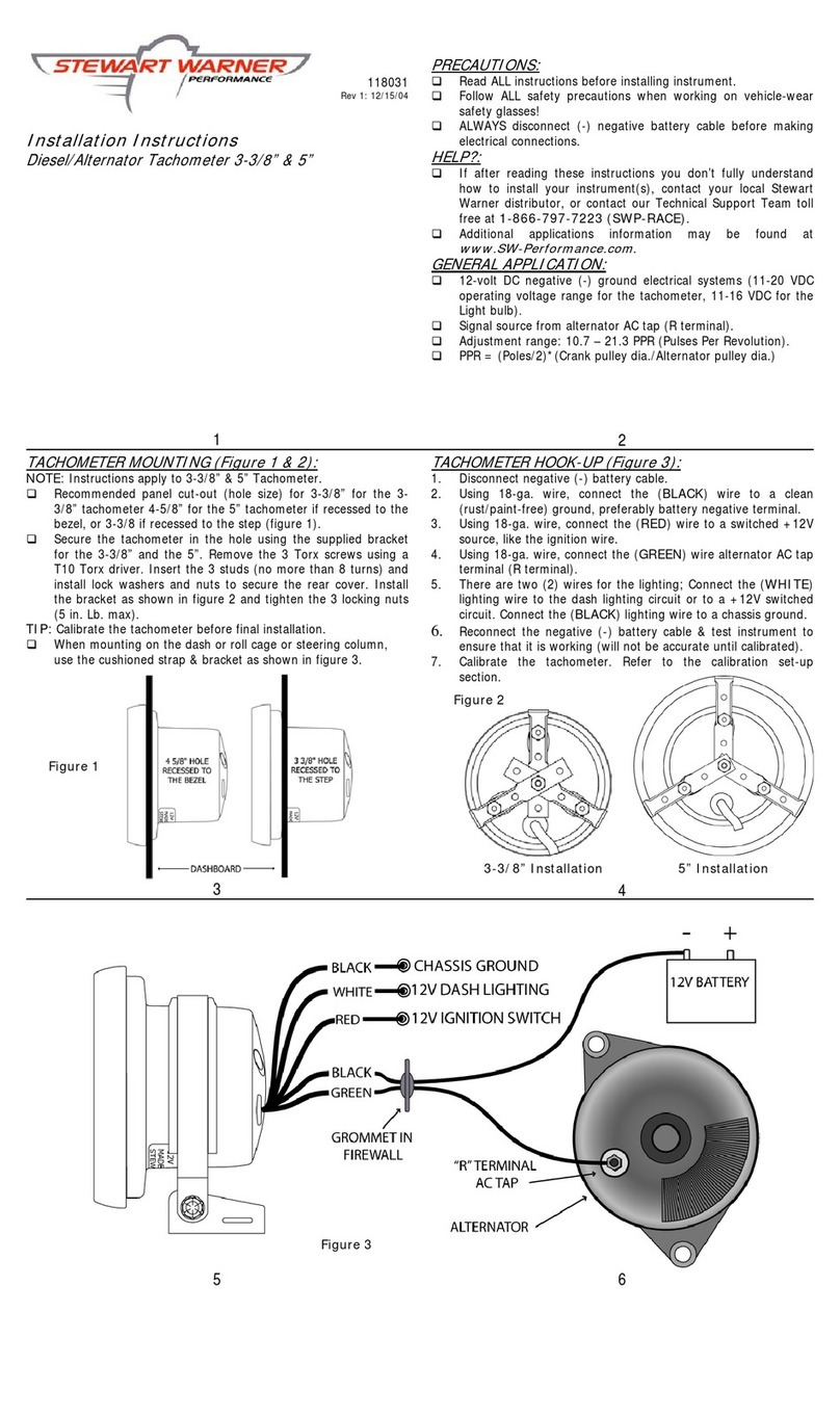 Stewart Warner Diesel/Alternator Tachometer 3-3/8” & 5” installation instructions