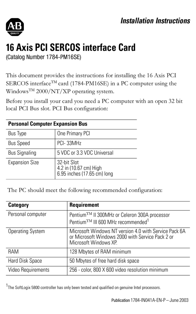 Allen-Bradley 16 Axis PCI SERCOS installation instructions