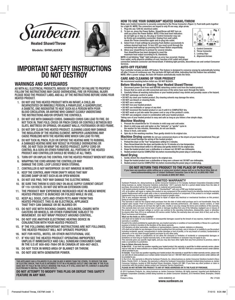 Sunbeam SHWL825 Series user guide
