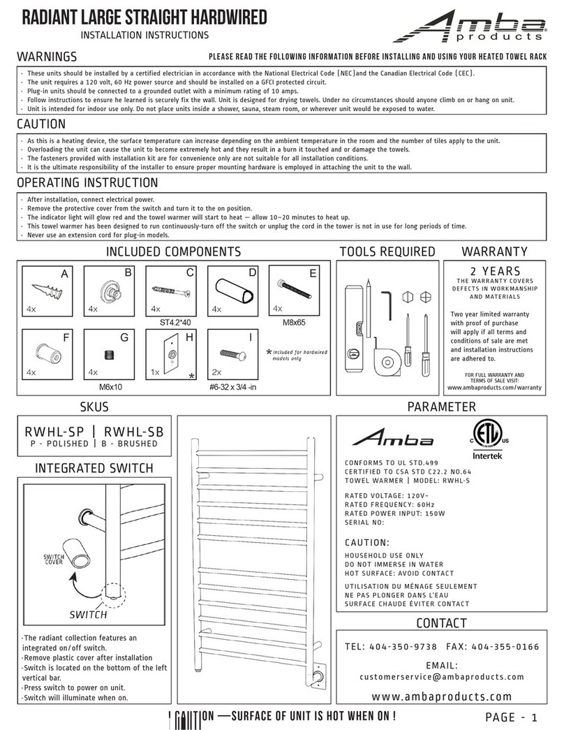 Amba RADIANT LARGE STRAIGHT HARDWIRED installation instructions Amba RADIANT LARGE STRAIGHT HARDWIRED installation instructions