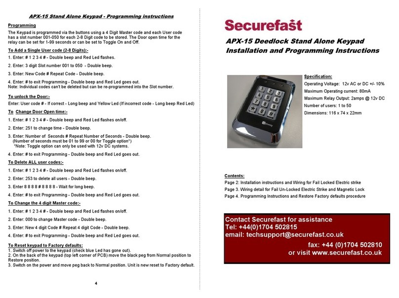 Securefast APX-15 Installation and programming instructions