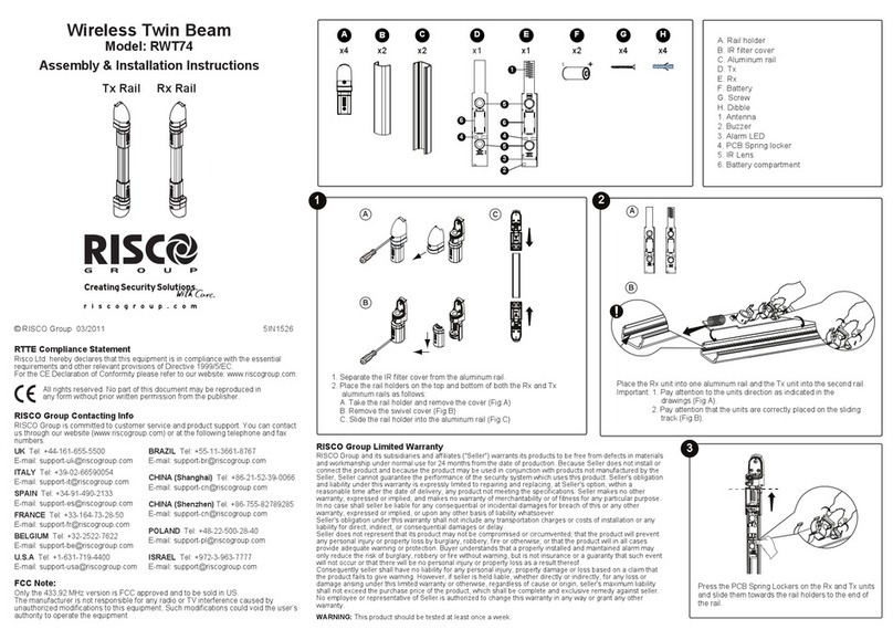 Risco RWT74 Assembly/installation instructions Risco RWT74 Assembly/installation instructions