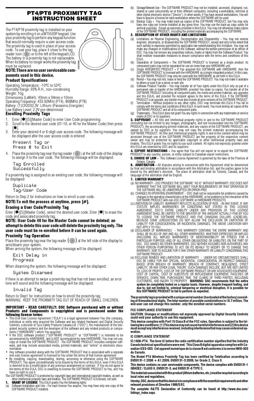 DSC Impassa PT4 instruction sheet