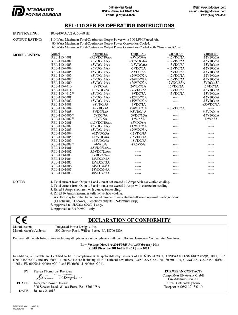 Integrated Power Designs REL-110 SERIES operating instructions