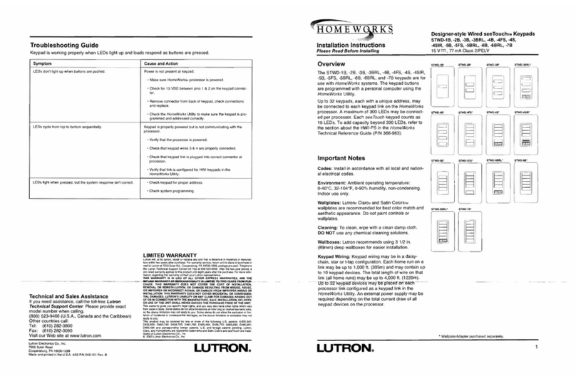 Lutron Electronics STWD-1B User manual