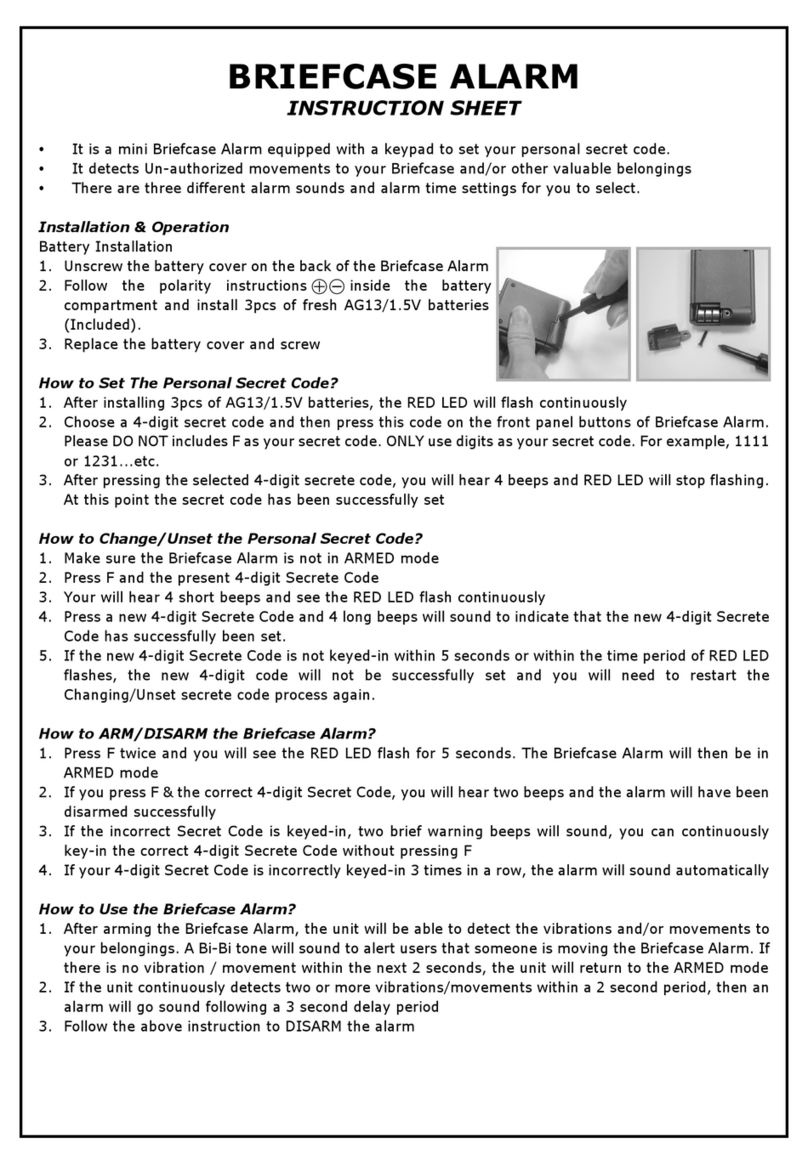 Zeon BRIEFCASE ALARM instruction sheet