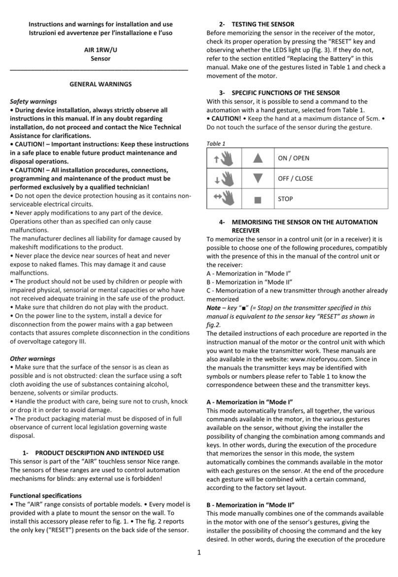 Nice AIR 1RW Technical specifications