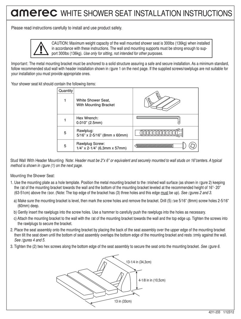 Amerec White Relax Shower Seat installation instructions