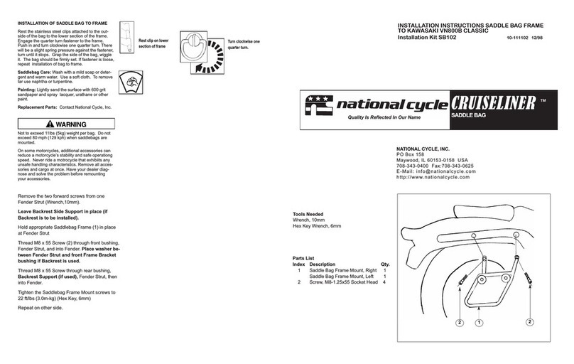 National Cycle CRUISELINER Installation instructions manual