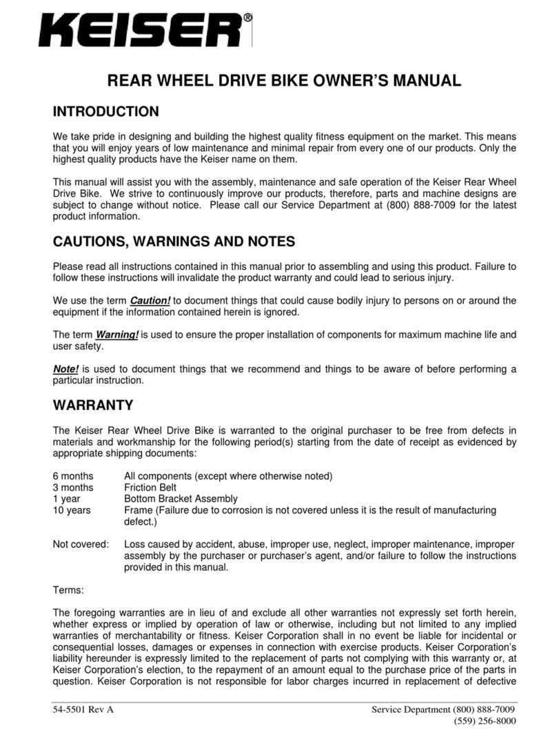 Keiser REAR WHEEL DRIVE BIKE User manual