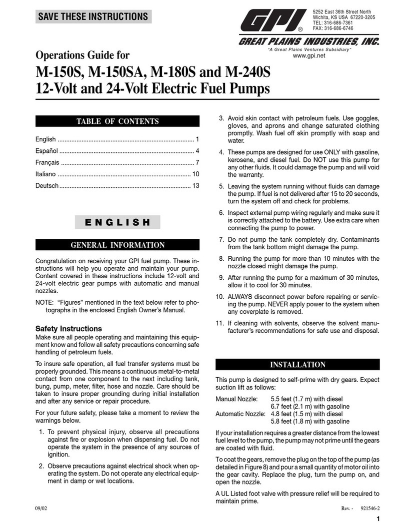 Great Plains Industries, Inc. M-150S Operation guide