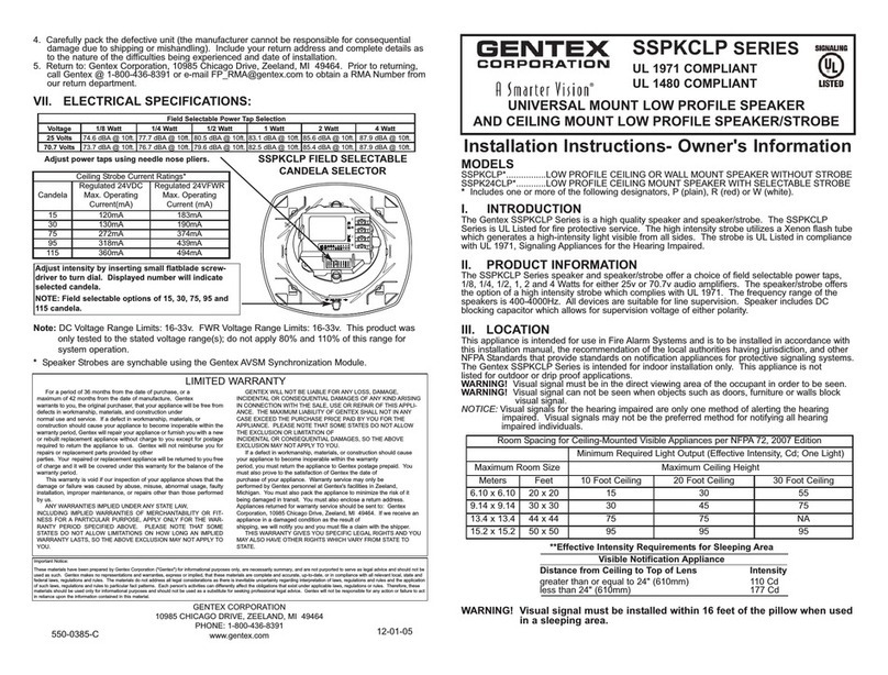 Gentex SSPKCLP SERIES Quick start guide