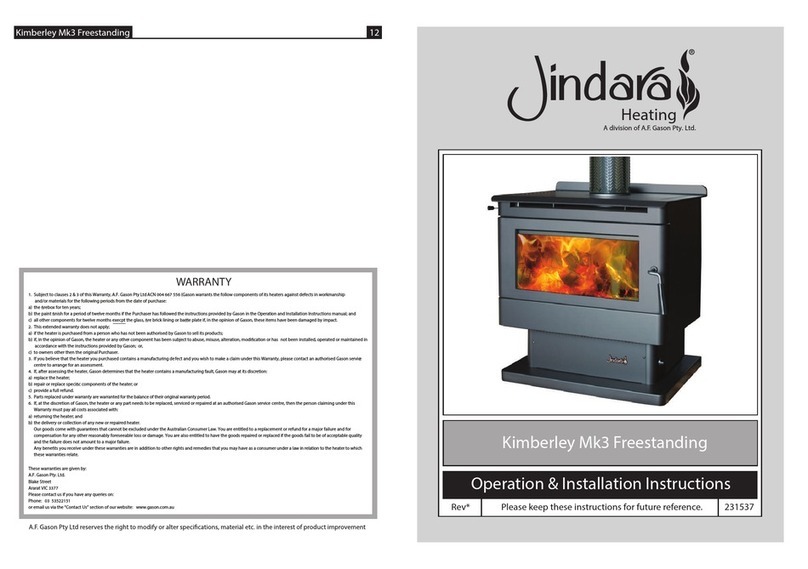Jindara Kimberley Mk3 Freestanding Operation & installation instructions