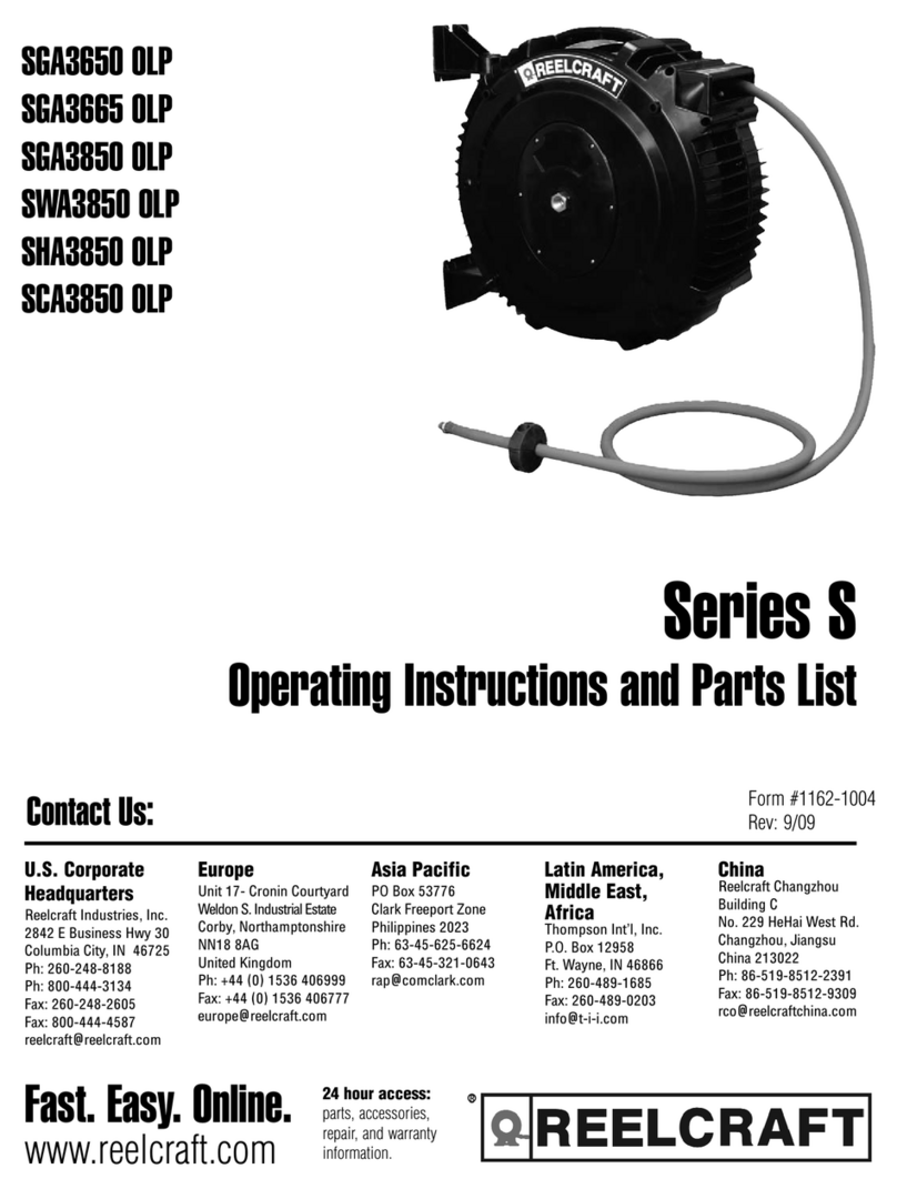 ReelCraft SGA3650 OLP Operating instructions and parts list ReelCraft SGA3650 OLP Operating instructions and parts list