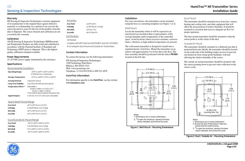 GE HumiTrac XR Series User manual