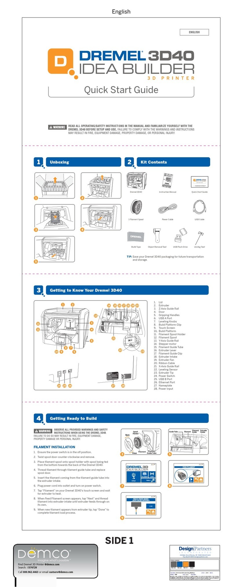 Demco dremel 3d40 quick start guide