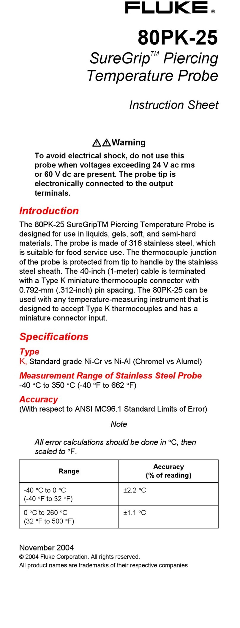 Fluke SureGrip 80PK-25 User manual