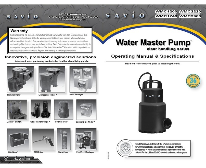 Savio Water Master Clear Pump Series Operating Manual & Specifications