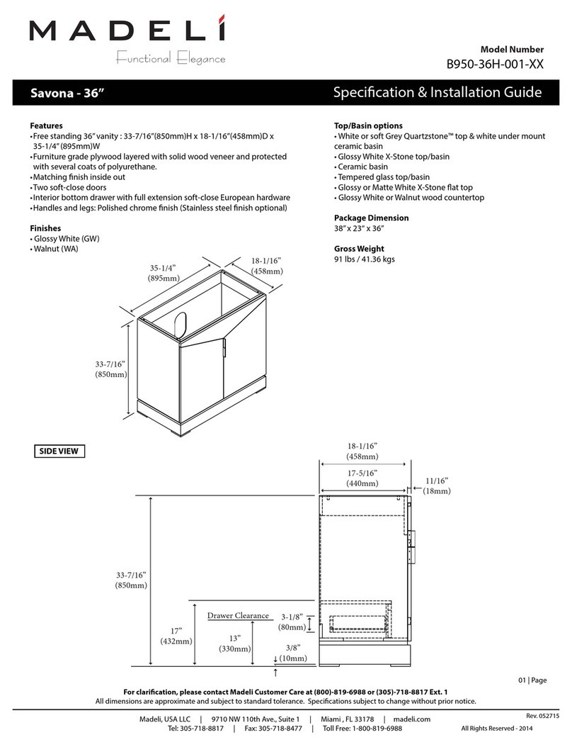 Madeli Savona - 36” Specification & installation guide