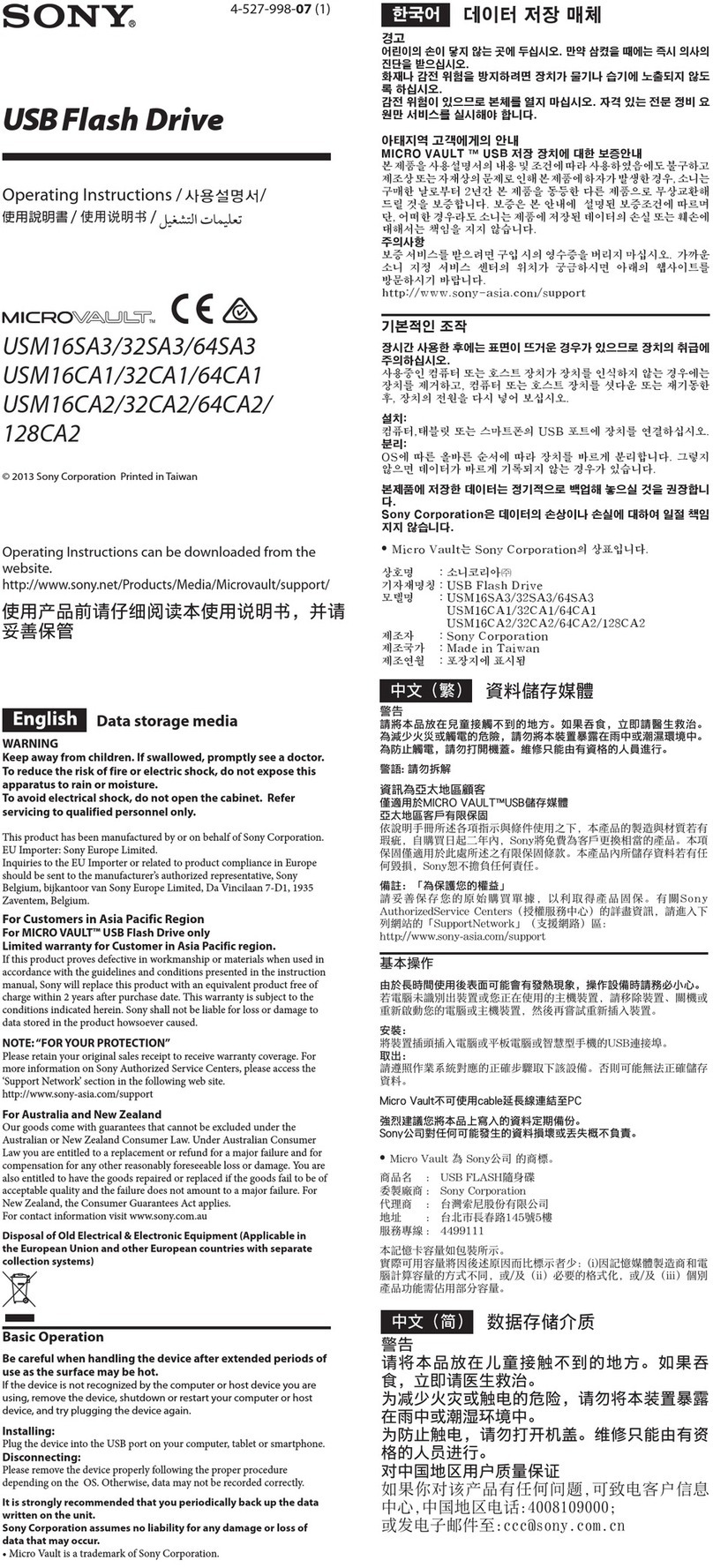 Sony USM16SA3 operating instructions