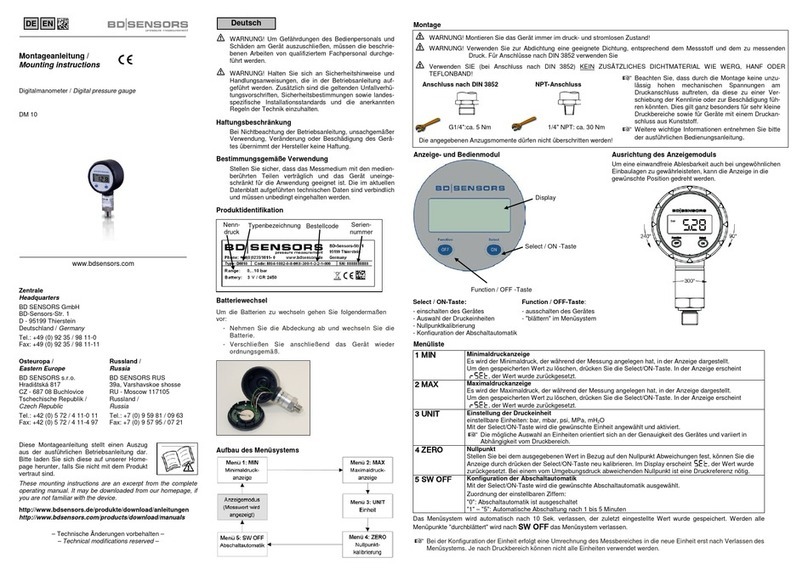 BD Sensors DM 10 Mounting instructions