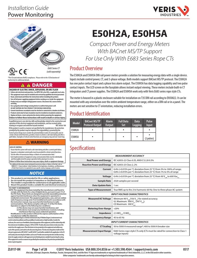 VERIS INDUSTRIES, INC. E50H2A installation guide