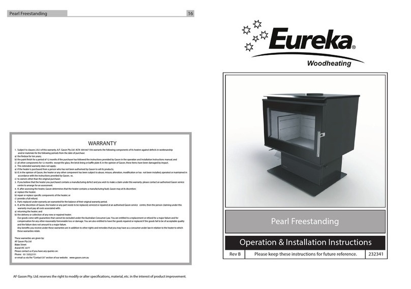 Eureka Pearl Freestanding Operation & installation instructions Eureka Pearl Freestanding Operation & installation instructions