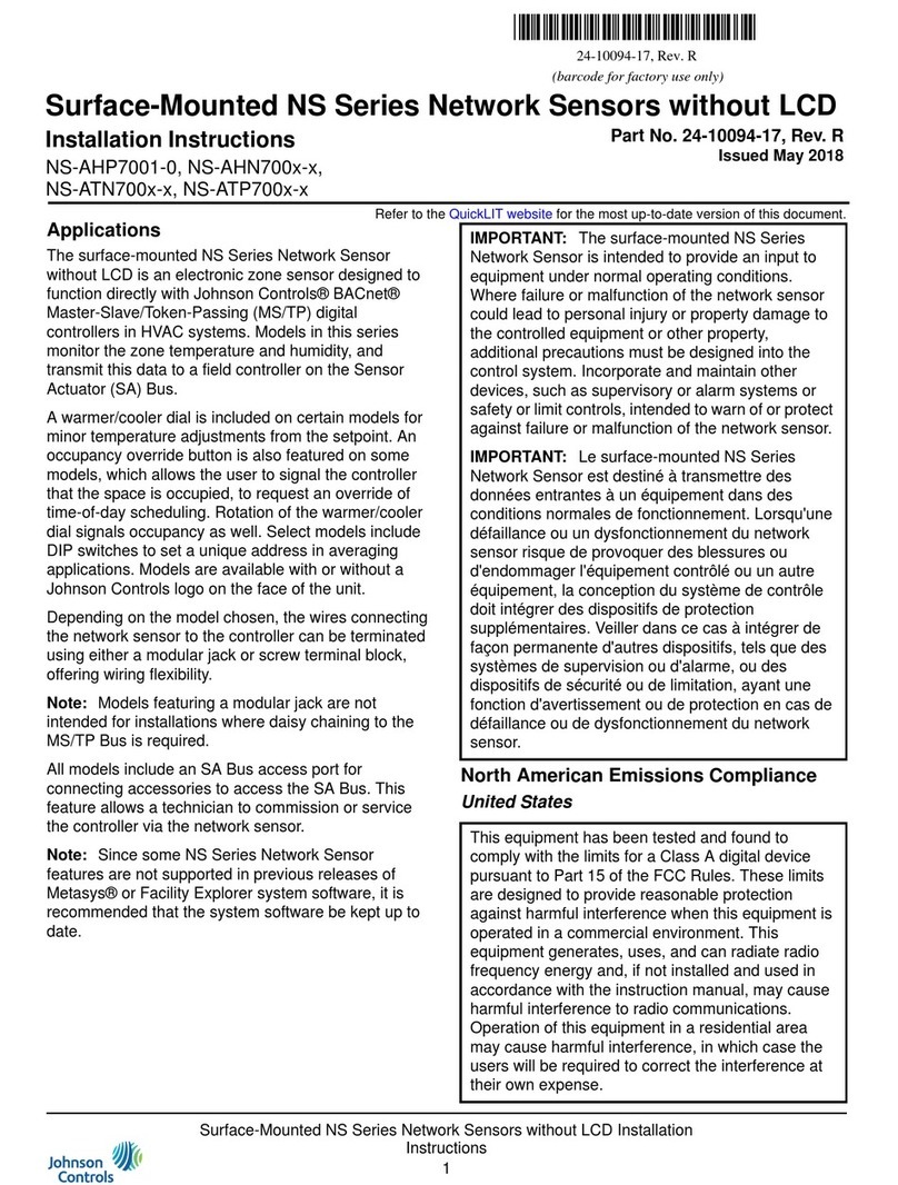 Johnson Controls NS-AHN700 Series installation instructions