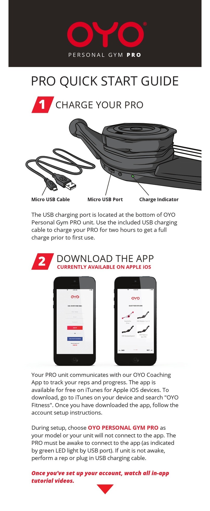 OYO Fitness Personal Gym Pro Quick start guides