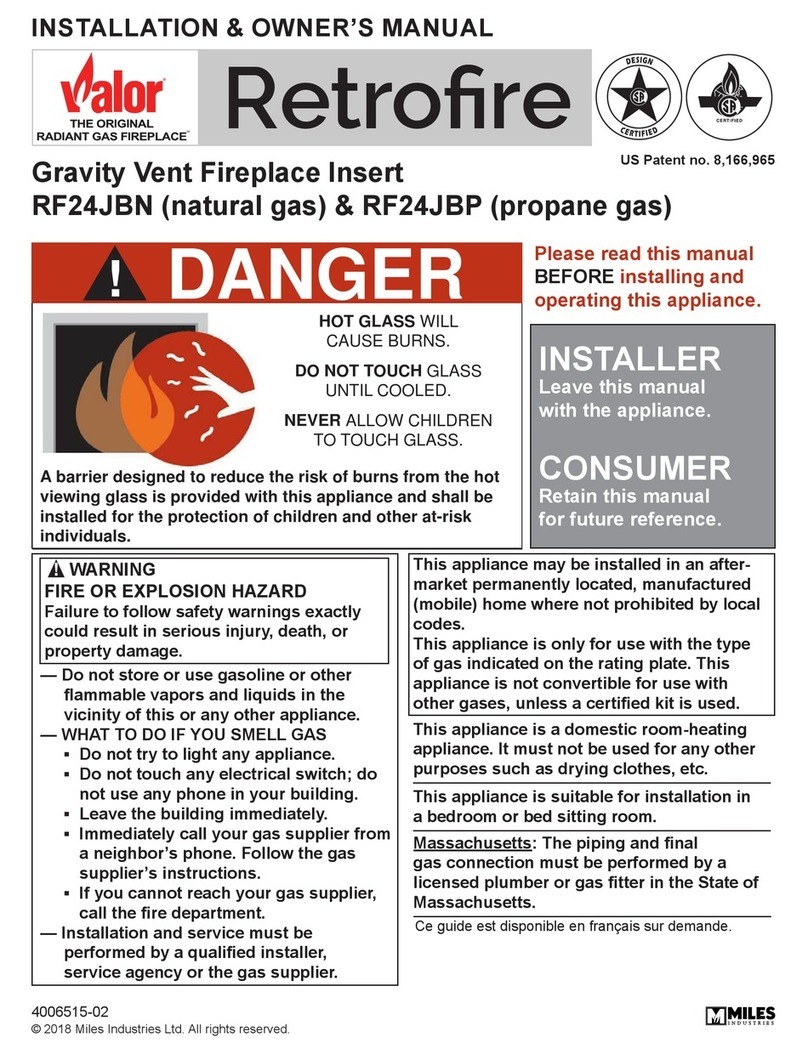 Miles Industries Valor Retrofire RF24JBN Installation & owner's manual