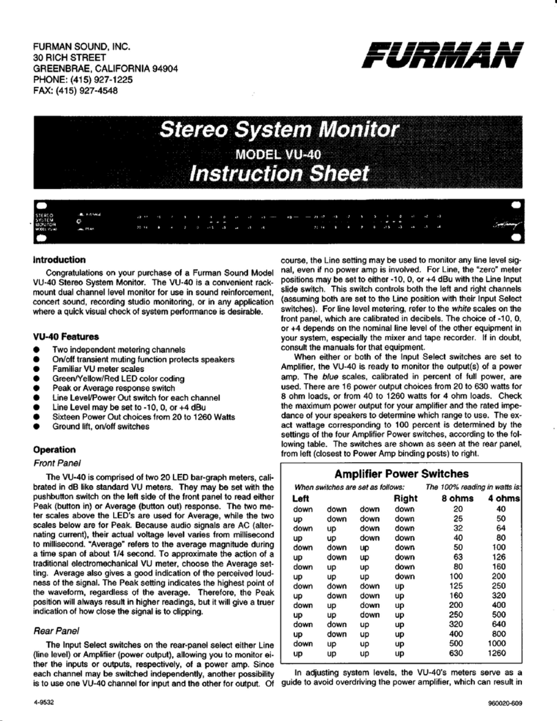Furman VU-40 instruction sheet