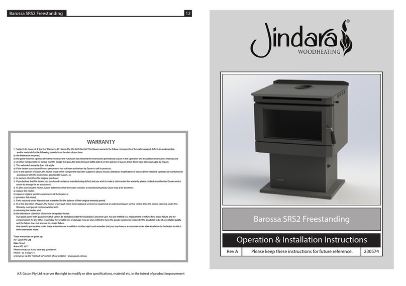 Jindara Barossa SRS2 Freestanding Operation & installation instructions