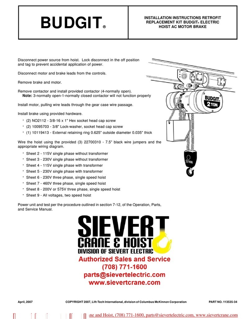 Sievert Crane & Hoist BUDGIT 2ton installation instructions