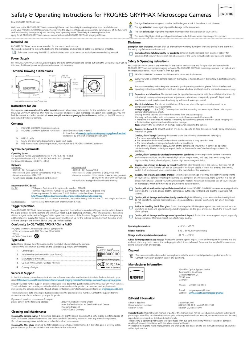 Jenoptik PROGRES GRYPHAX SUBRA Safety & Operating Instructions