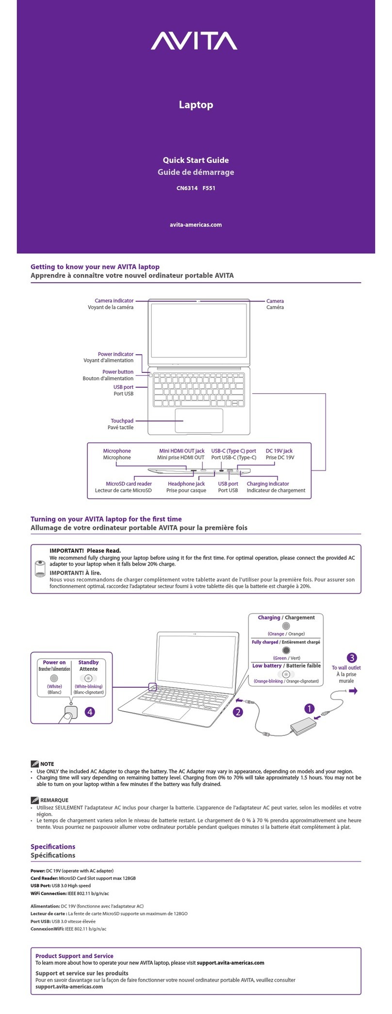Avita CN6314F551 quick start guide